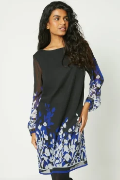 Petite Blue Floral Border Print Shift Dress