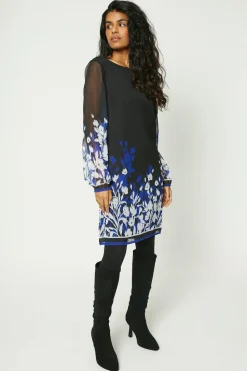 Petite Blue Floral Border Print Shift Dress