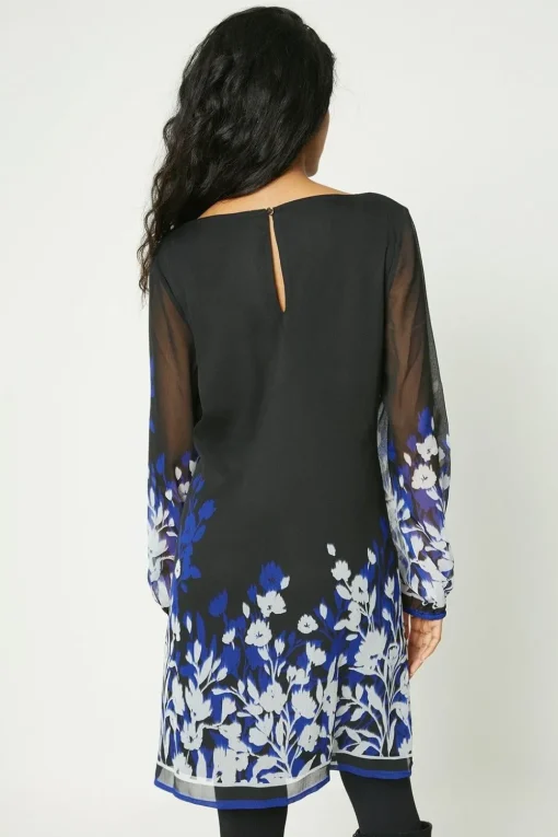 Petite Blue Floral Border Print Shift Dress