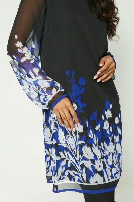 Petite Blue Floral Border Print Shift Dress
