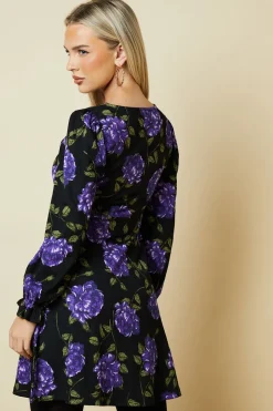 Petite Blue Floral V Neck Mini Dress