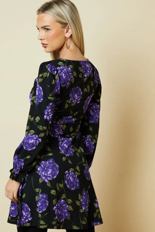 Petite Blue Floral V Neck Mini Dress