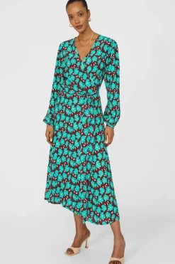 Petite Bold Floral Printed Wrap Fit & Flare Midi Dress