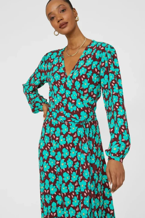 Petite Bold Floral Printed Wrap Fit & Flare Midi Dress