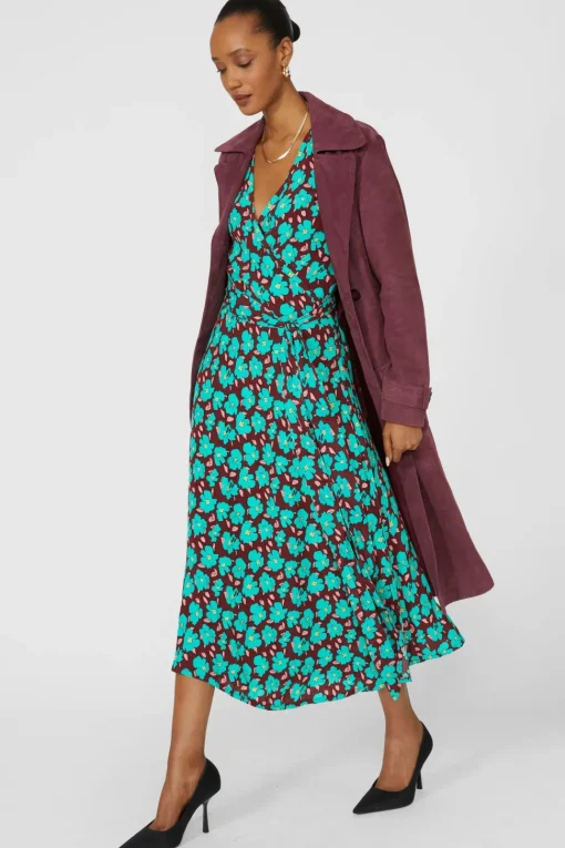 Petite Bold Floral Printed Wrap Fit & Flare Midi Dress