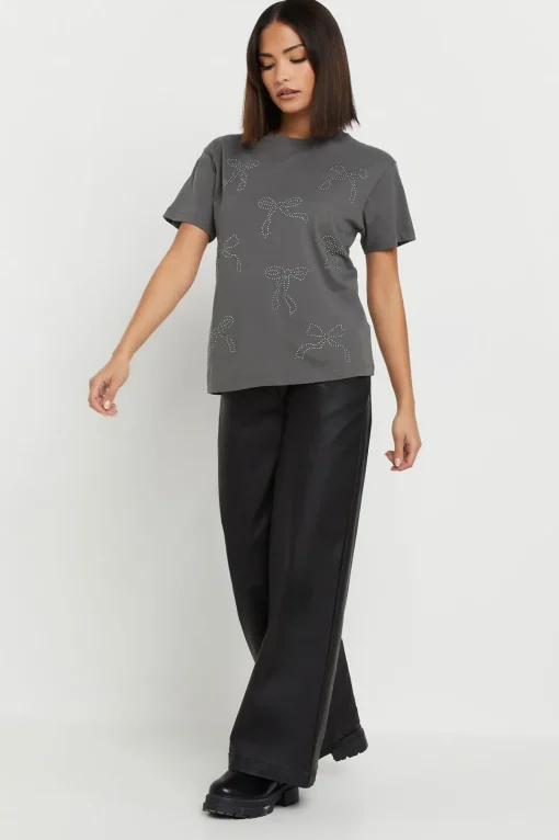 Petite Bow Studded T-Shirt