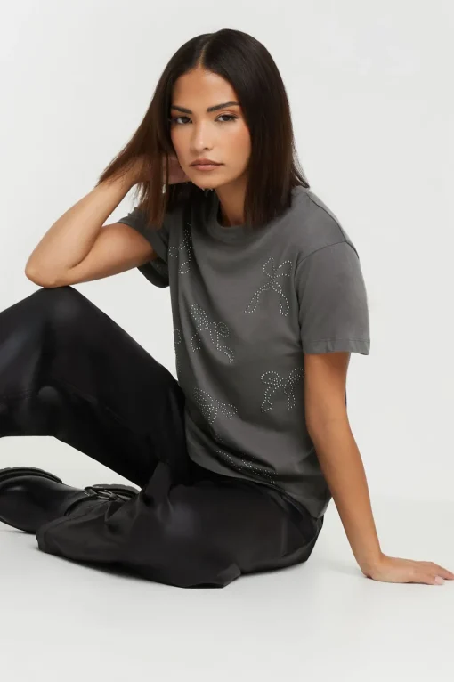 Petite Bow Studded T-Shirt