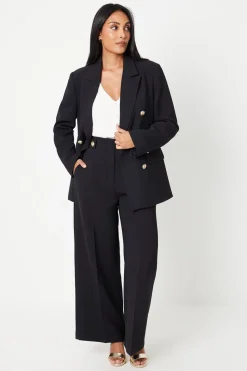 Petite Button Tab Detail Wide Leg Trouser