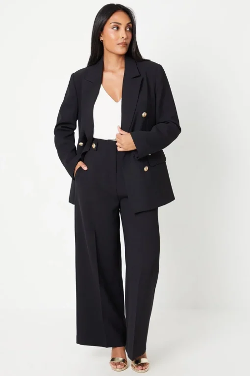 Petite Button Tab Detail Wide Leg Trouser