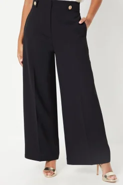 Petite Button Tab Detail Wide Leg Trouser