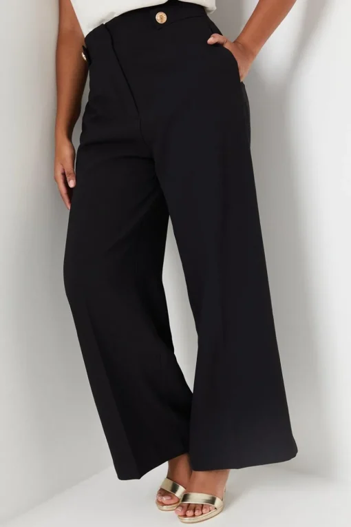 Petite Button Tab Detail Wide Leg Trouser