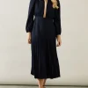Petite Contrast Collar Pleated Shirt Midi Dress
