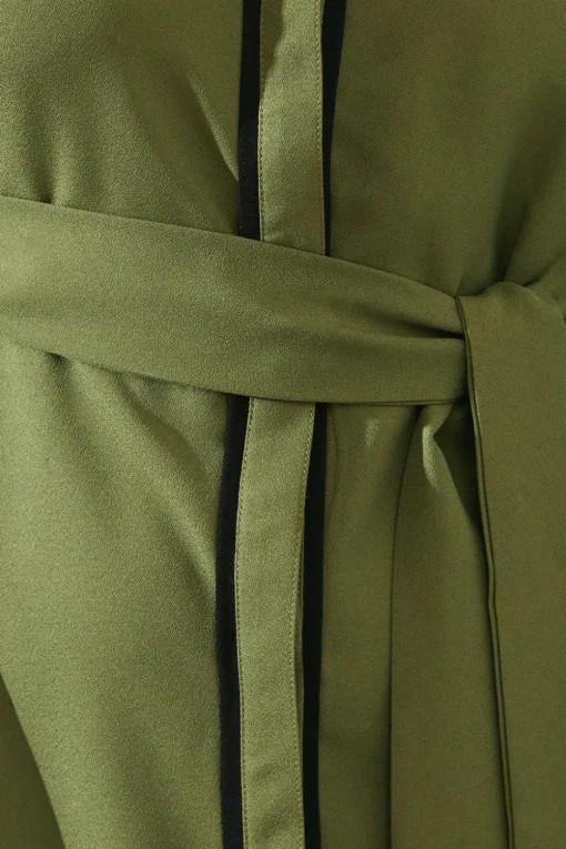 Petite Contrast Piping Tie Waist Shirt Dress