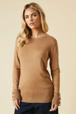 Petite Crew Neck Button Cuff Jumper