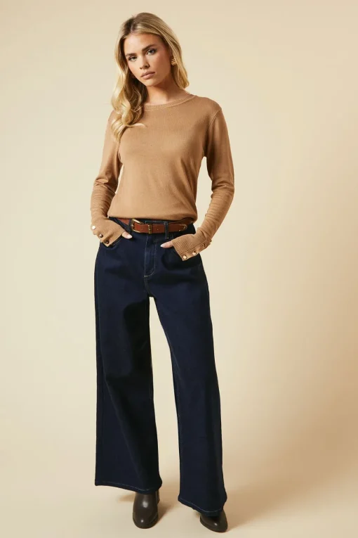 Petite Crew Neck Button Cuff Jumper
