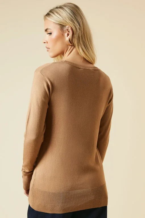 Petite Crew Neck Button Cuff Jumper