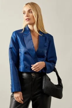 Petite Crop Double Breasted Blazer