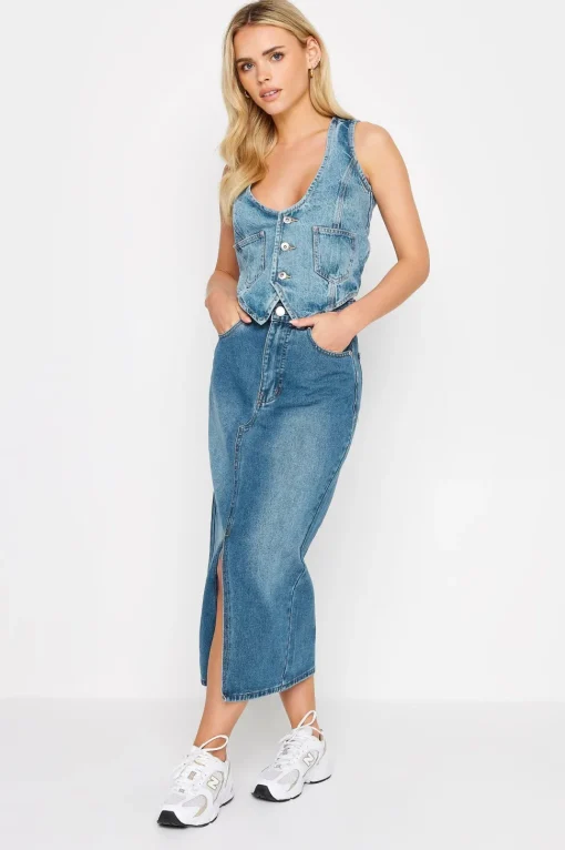 Petite Denim Midi Skirt