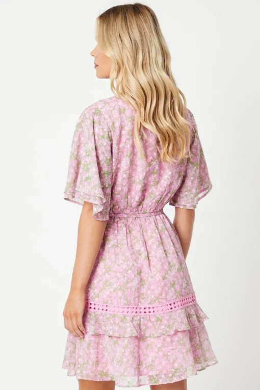 Petite Ditsy Dobby Chiffon Trim Insert Skater Dress