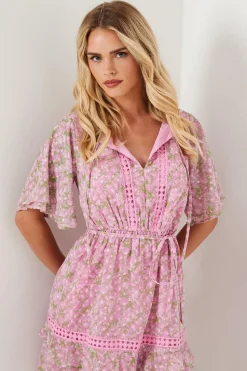 Petite Ditsy Dobby Chiffon Trim Insert Skater Dress
