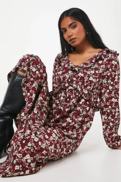 Petite Ditsy Floral Ruffle Front Midi Dress