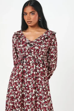 Petite Ditsy Floral Ruffle Front Midi Dress