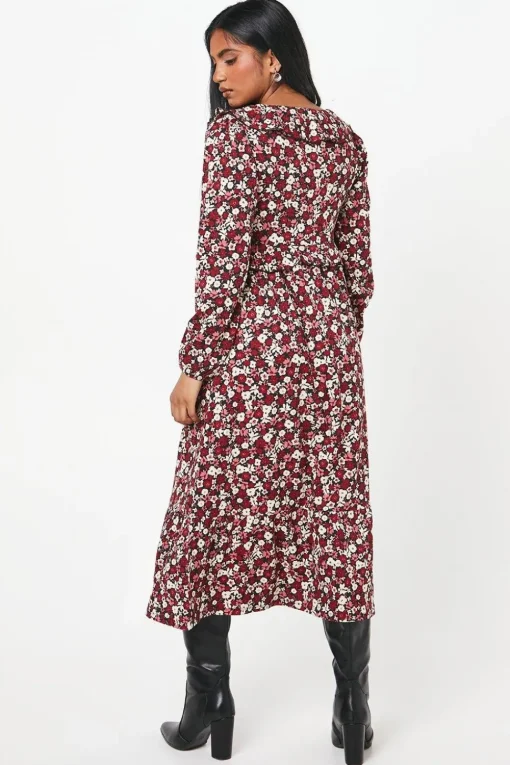 Petite Ditsy Floral Ruffle Front Midi Dress