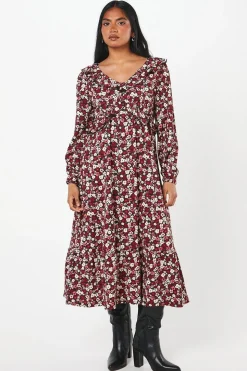 Petite Ditsy Floral Ruffle Front Midi Dress