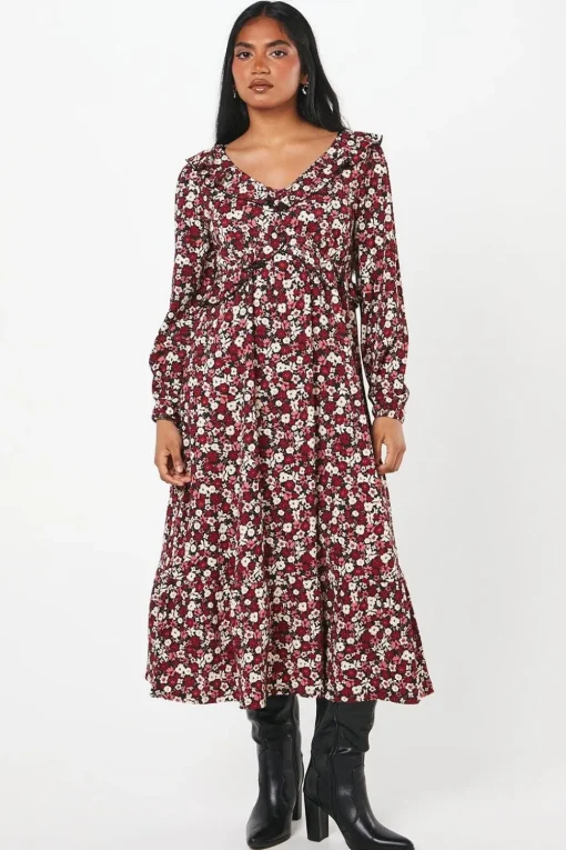 Petite Ditsy Floral Ruffle Front Midi Dress