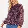 Petite Ditsy Tie Neck Chiffon Blouse