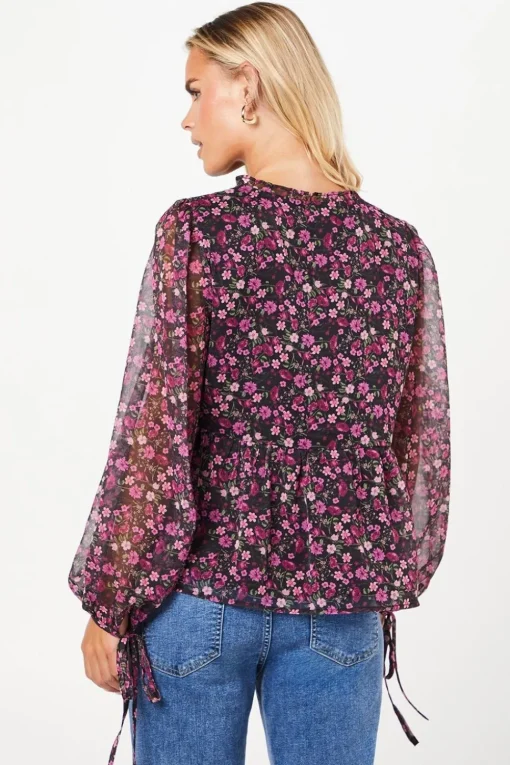 Petite Ditsy Tie Neck Chiffon Blouse