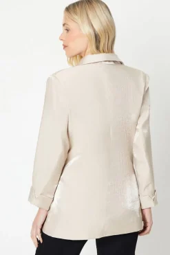 Petite Double Breasted Satin Shimmer Longline Blazer