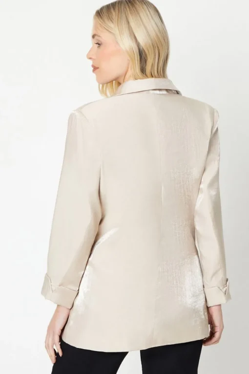 Petite Double Breasted Satin Shimmer Longline Blazer