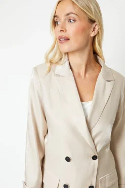 Petite Double Breasted Satin Shimmer Longline Blazer