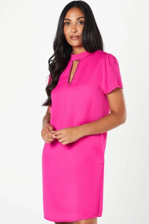 Petite Embellished Neck Shift Dress
