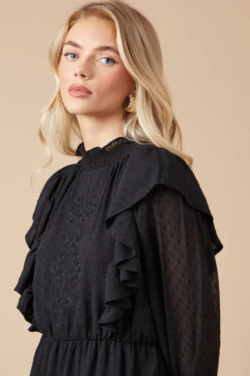 Petite Embroidered Dobby Chiffon Mini Dress