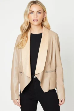 Petite Faux Leather Waterfall Jacket