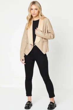 Petite Faux Leather Waterfall Jacket