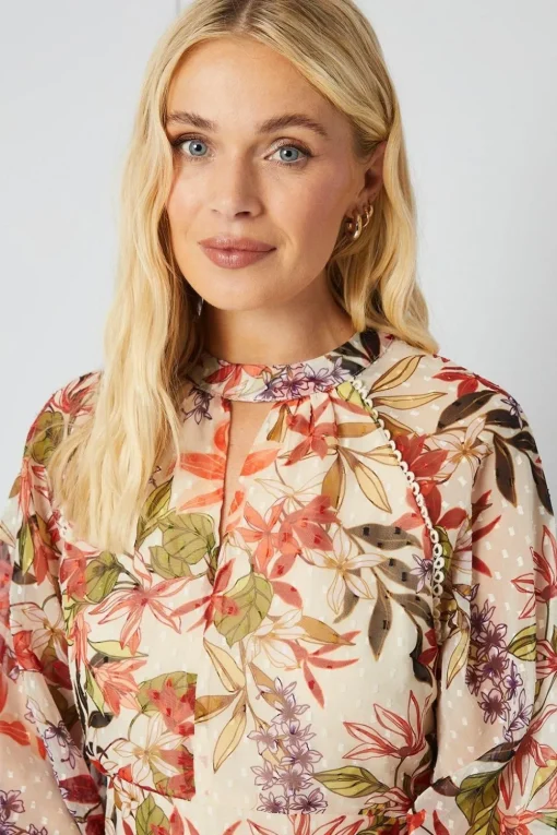 Petite Floral Dobby Split Front Shift Dress