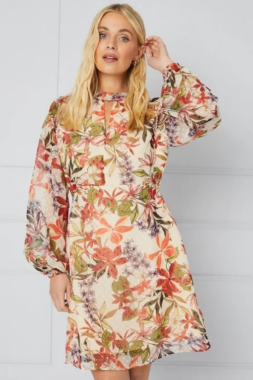 Petite Floral Dobby Split Front Shift Dress