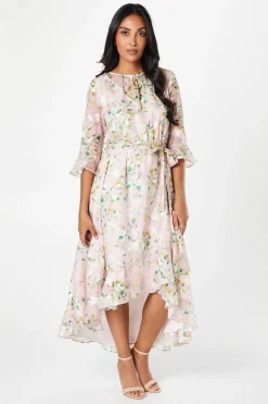 Petite Floral Jacquard Ruffle Midaxi Dress