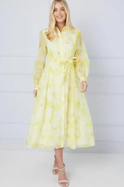 Petite Floral Organza Shirt Midi Dress