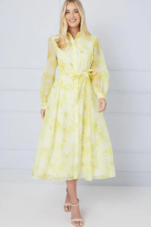 Petite Floral Organza Shirt Midi Dress