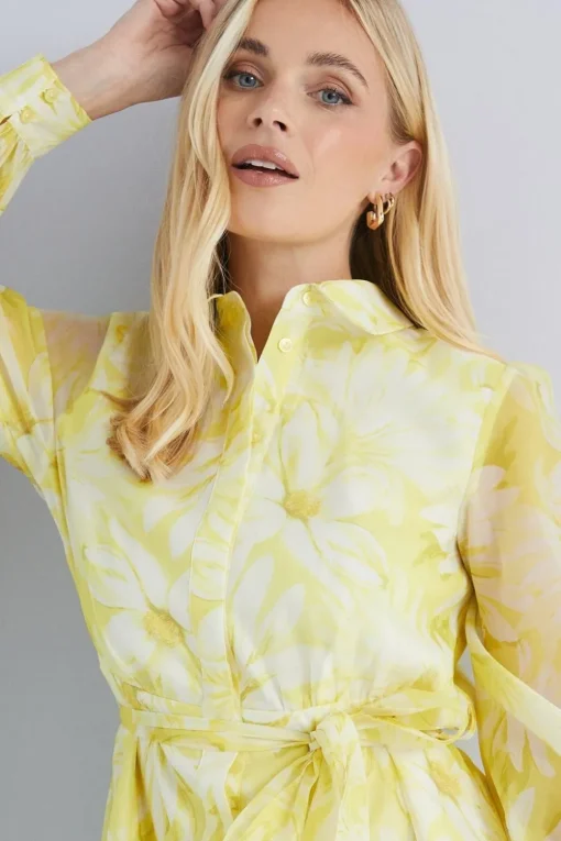 Petite Floral Organza Shirt Midi Dress