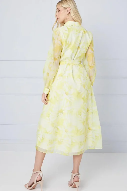 Petite Floral Organza Shirt Midi Dress