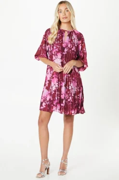 Petite Floral Pleated 3/4 Sleeve Shift Dress