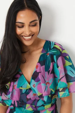 Petite Floral Print Ruffle Sleeve Wrap Maxi Dress