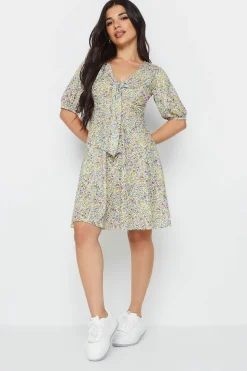 Petite Floral Print Tie Front Mini Dress