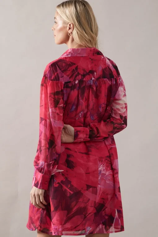 Petite Floral Print Tie Neck Shift Mini Dress