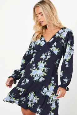 Petite Floral Ruffle Hem Mini Dress